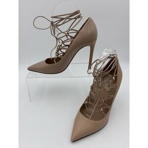 Valentino Rockstud Leather Pumps Heels Nude Beige Lace Up Lovestud Size 38 / 8